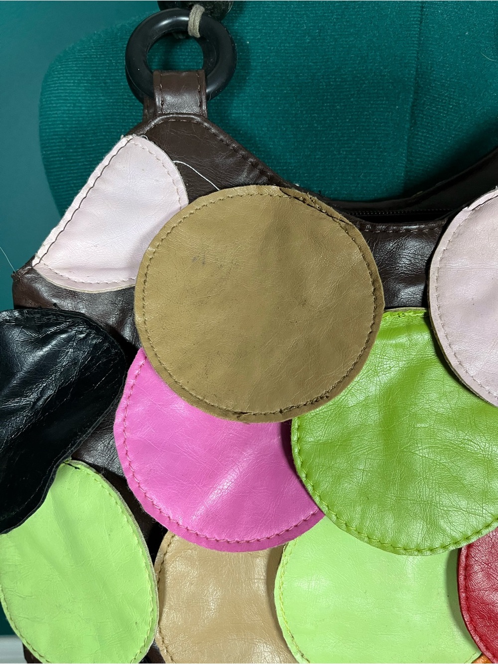 Multicolor Circle Patch Leather Shoulder Bag Y2K - Picture 3 of 9